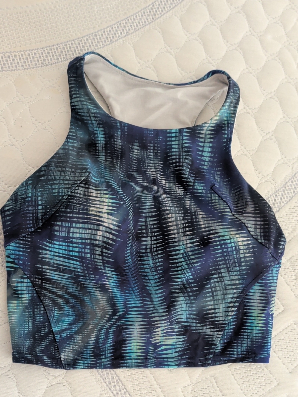 Lululemon Invigorate High-Neck Crop Top  in multi blue print